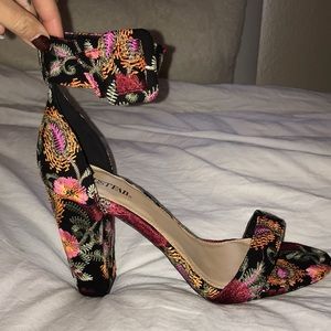 JustFab Floral Stitch Heels, Dress Sandals